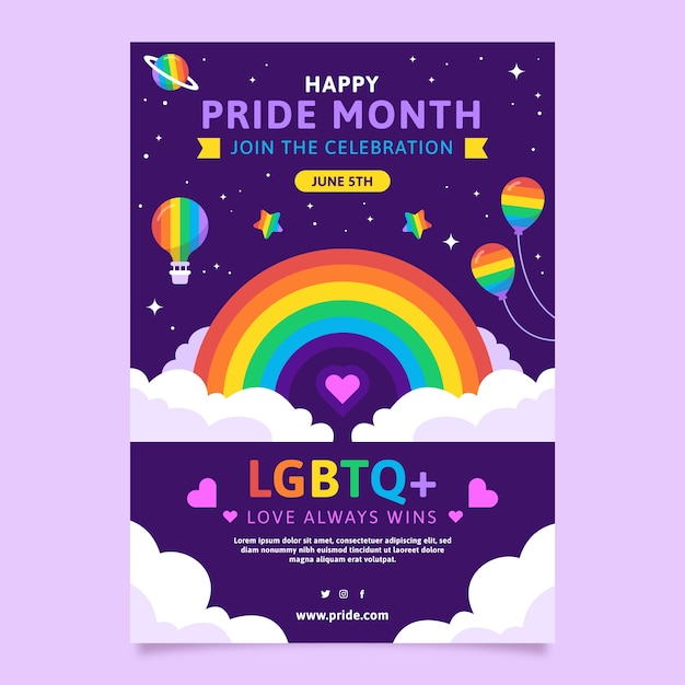 Flat pride month lgbt vertical poster template