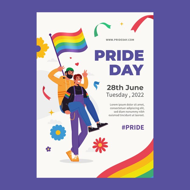 Flat pride month lgbt vertical poster template