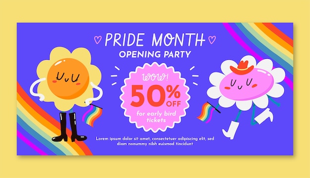 Flat pride month sale horizontal banner template