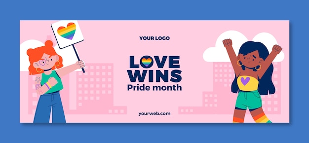 Flat pride month social media cover template