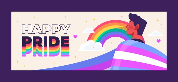 Flat pride month social media cover template