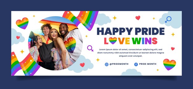 Flat pride month social media cover template