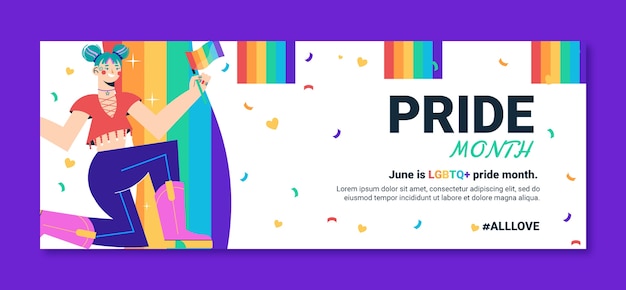 Flat pride month social media cover template