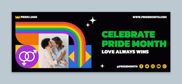 Flat pride month social media cover template