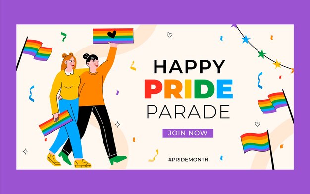 Flat pride month social media post template