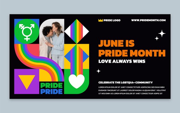 Flat pride month social media post template