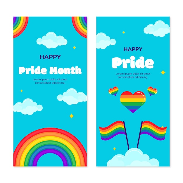 Flat pride month vertical banners collection with rainbow