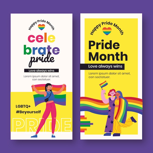 Flat pride month vertical banners collection