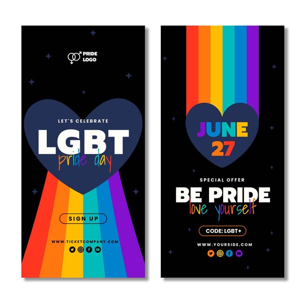 Flat pride month vertical banners pack