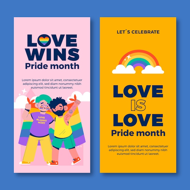 Flat pride month vertical banners pack