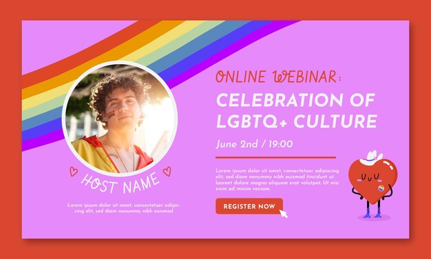 Flat pride month webinar template