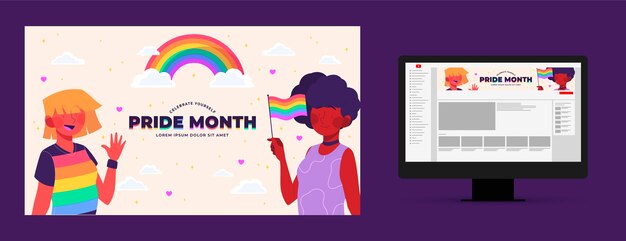 Flat pride month youtube channel art