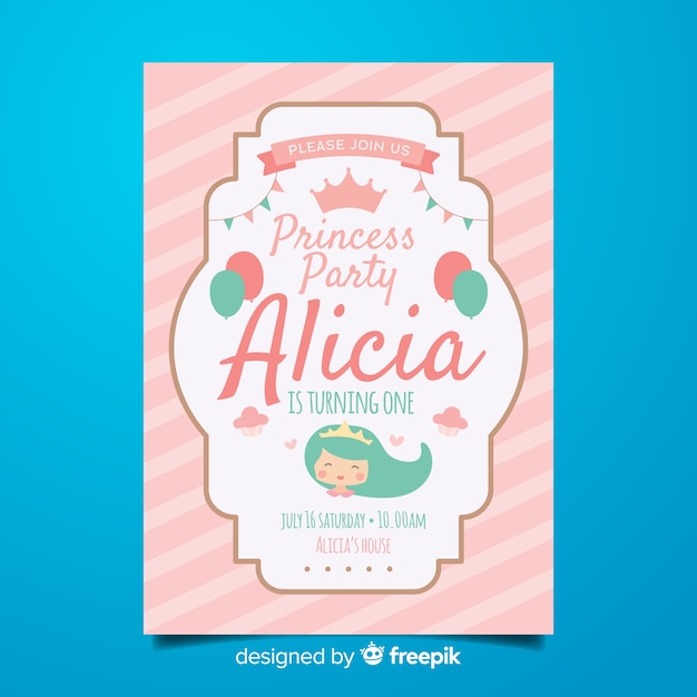 Flat princess party invitation template