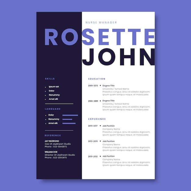 Free Vector flat professional modern nurse resume template