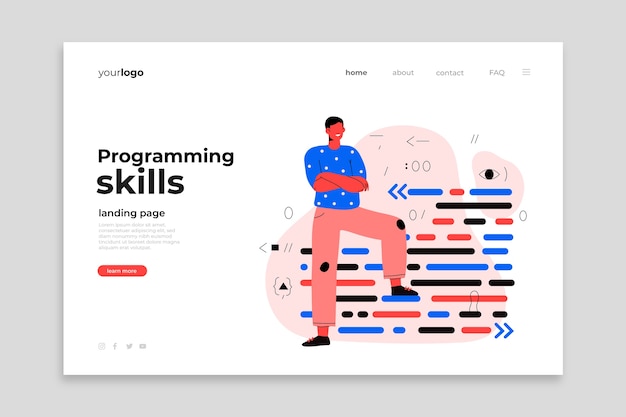 Free Vector flat programming skills landing page template