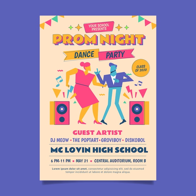 Flat prom vertical flyer template