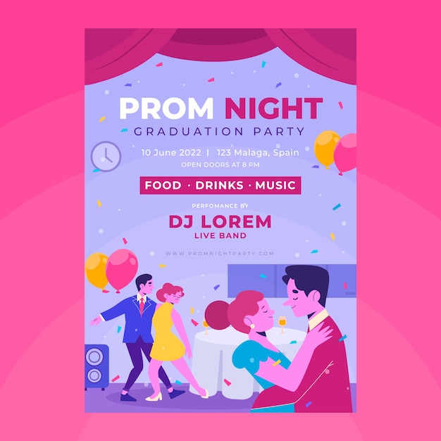 Flat prom vertical poster template