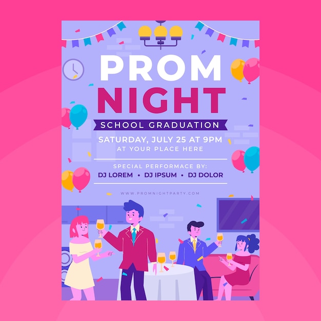 Flat prom vertical poster template