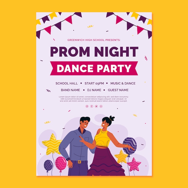 Flat prom vertical poster template