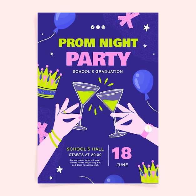 Flat prom vertical poster template