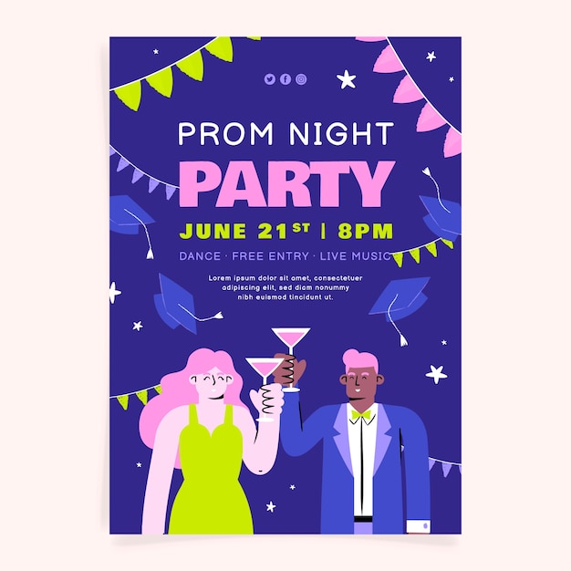 Flat prom vertical poster template