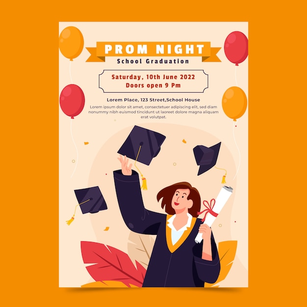 Flat prom vertical poster template