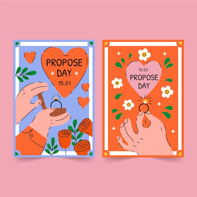 Flat propose day greeting cards collection