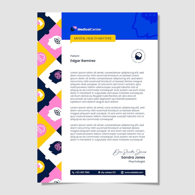 Flat psychologist letterhead template