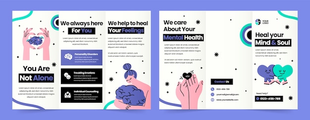 Flat psychologist trifold brochure template