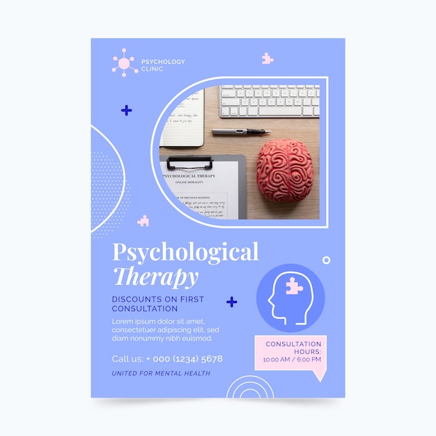 Flat psychologist vertical poster template