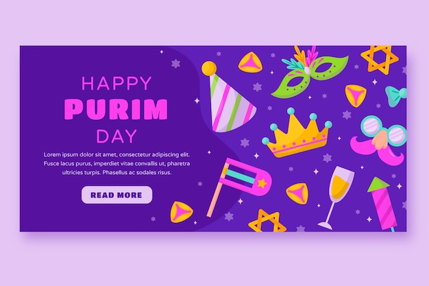 Flat purim horizontal banner template