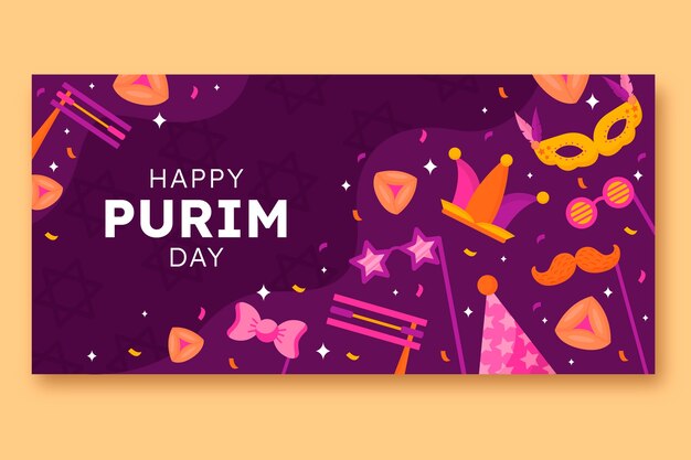 Flat purim horizontal banner