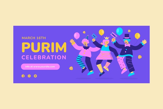 Flat purim horizontal banner