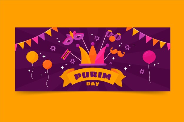 Flat purim horizontal banner