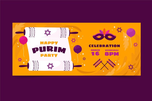 Flat purim horizontal banner