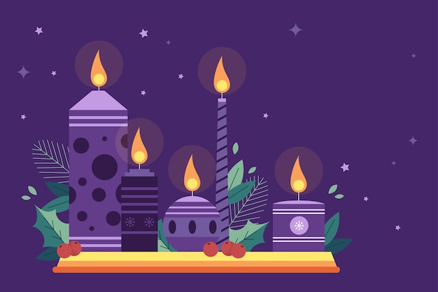 Flat purple candles advent background