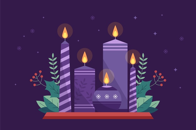 Free vector flat purple candles advent background