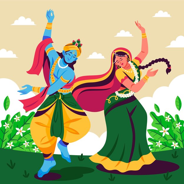 Flat radha and krishna illustration