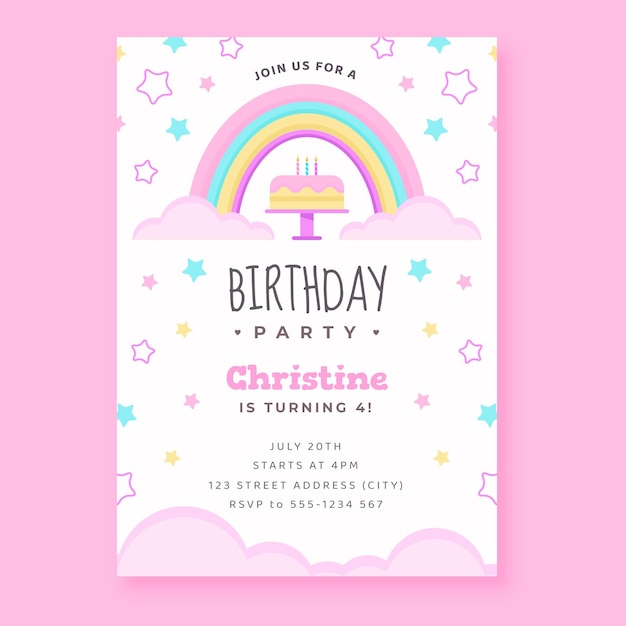 Flat rainbow birthday invitation template