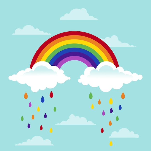 Flat rainbow and clouds concept