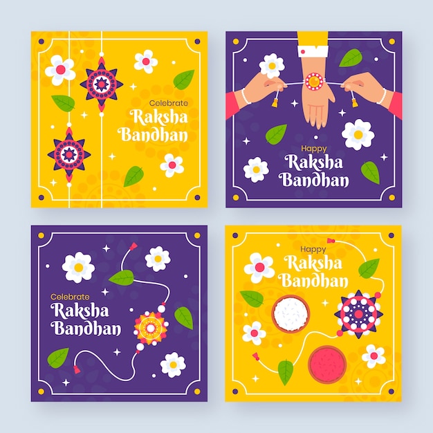 Free Vector flat raksha bandhan instagram posts collection