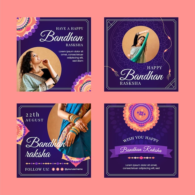 Free Vector flat raksha bandhan instagram posts collection