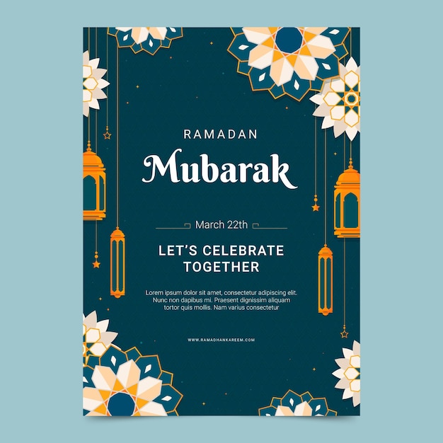 Flat ramadan celebration vertical poster template