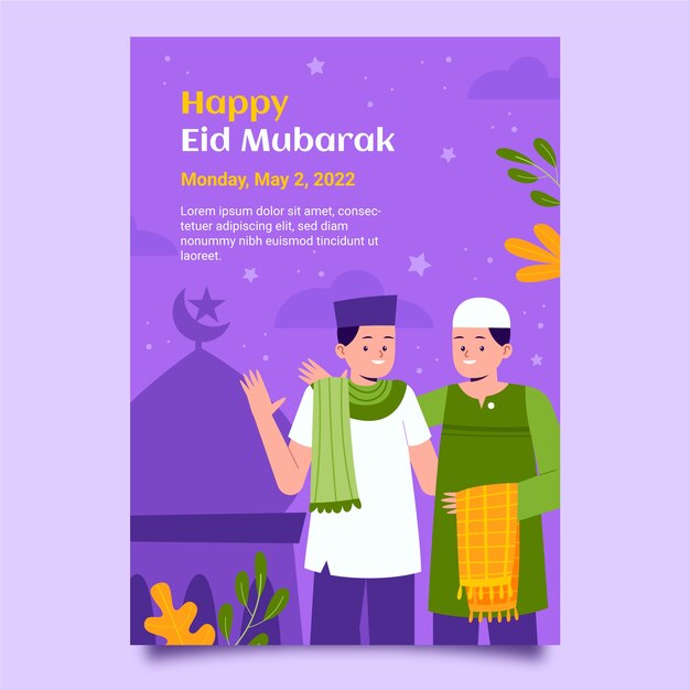 Flat ramadan greeting card template