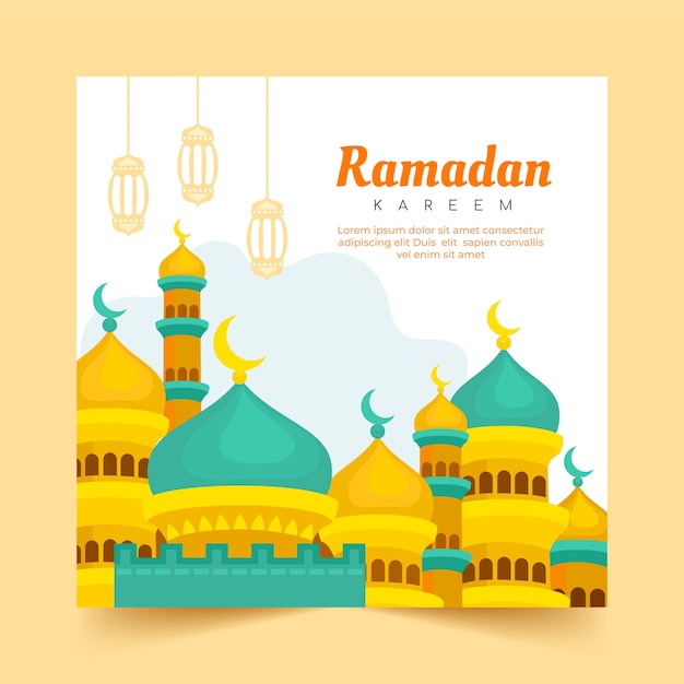 Flat ramadan greeting card template