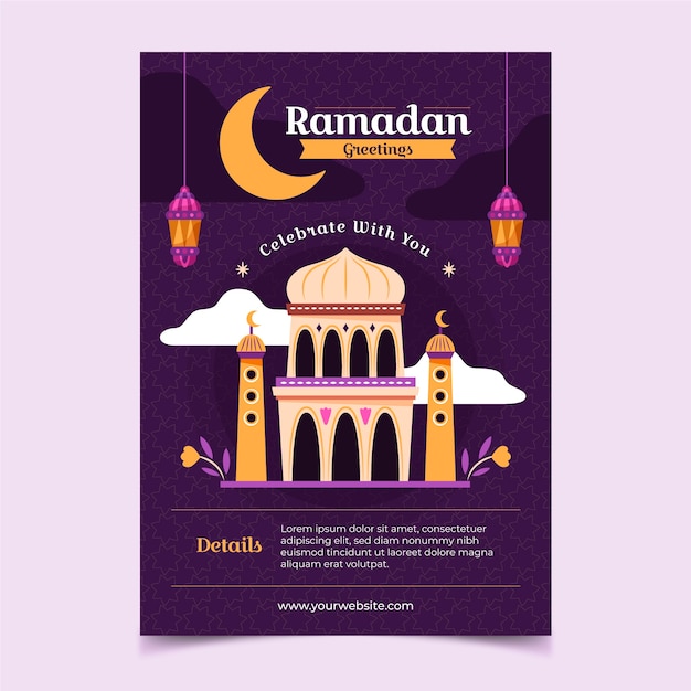 Flat ramadan greeting card template