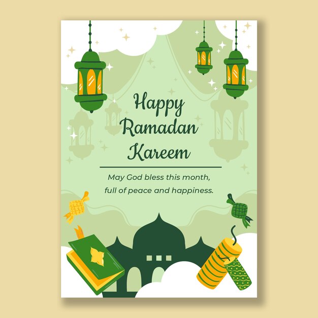 Flat ramadan greeting card template