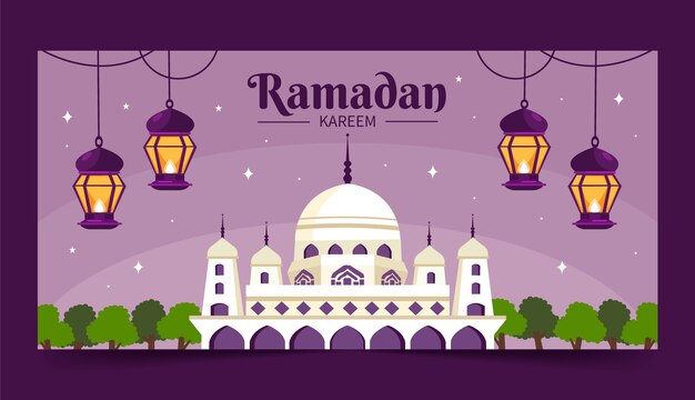 Flat ramadan horizontal banner template