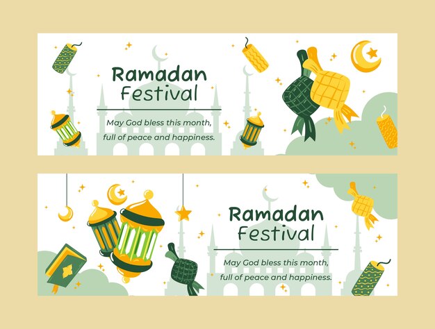 Flat ramadan horizontal banners set