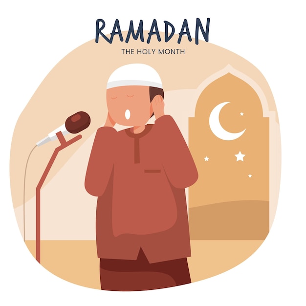 Flat ramadan illustration with person speaking into microphone